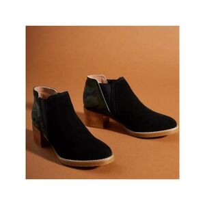 All Black Ankle Boots Black Suede Camo Calf Hair Block Heel Booties Size 38.5